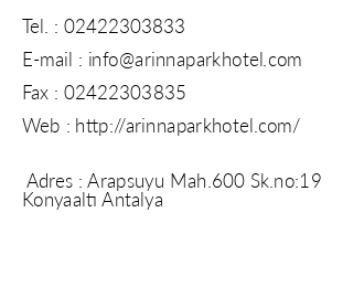 Arinna Park Hotel iletiim bilgileri